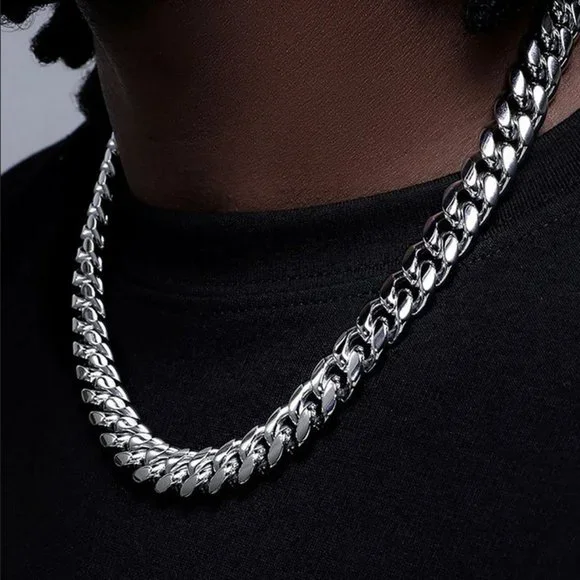 24 Mens Cuban 18K White Gold Necklace Miami Chain Link Style Jewelry 24 in 12mm